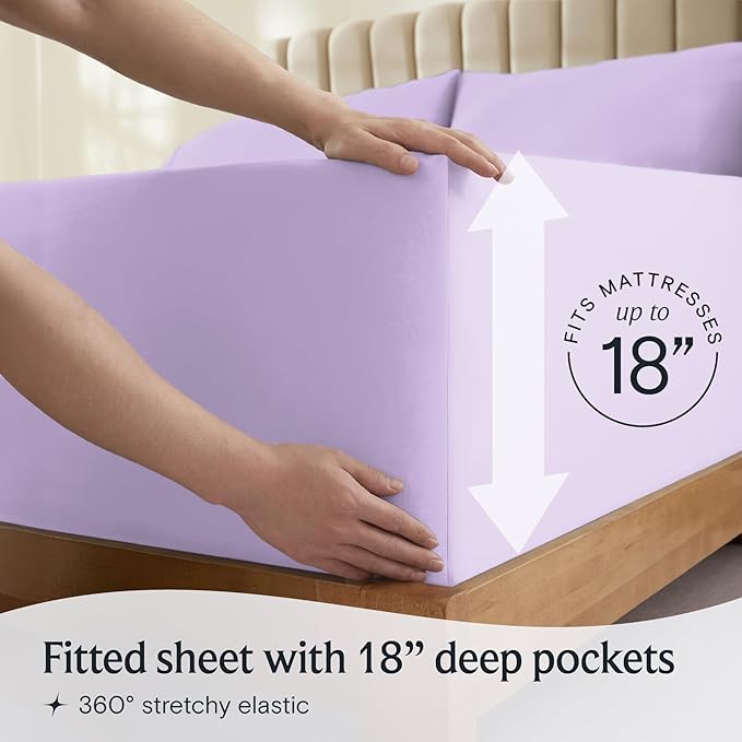 LuxClub 4 PC California King Sheet Set, Breathable Luxury Bed Sheets, Deep Pockets Wrinkle Free Cooling Sheets Machine Washable Hotel Bedding Silky Soft - Lavender Cal King