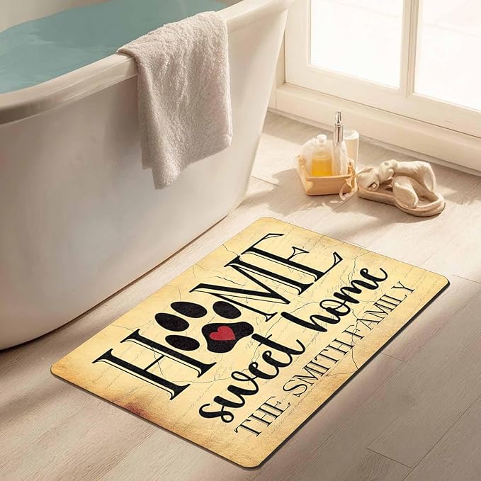 Custom Welcome Doormat with Family Name Home Sweet Home Personalized DoorMats, Housewarming Gift - Door Mat with Anti-Slip Backing, Customize Doormat Outdoor Indoor Entrance