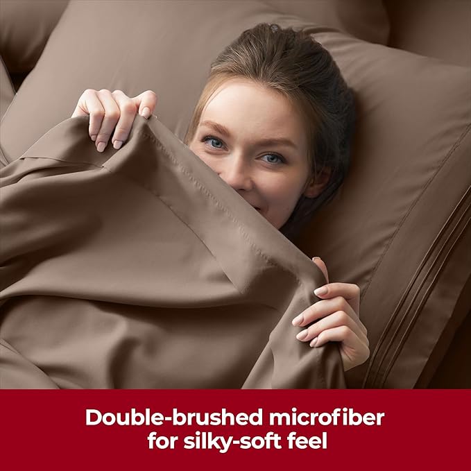 Mellanni Extra Deep Twin XL Sheets - 3 PC Iconic Collection Bedding - Hotel Luxury, Ultra Soft, Cooling Bed Sheets - Wrinkle, Fade, Stain Resistant (Twin Extra Long, Brown)