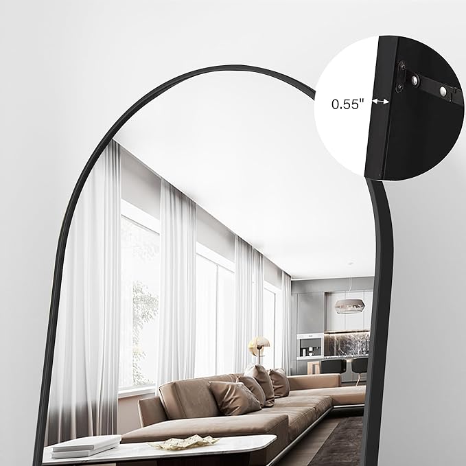 Full Length Mirror, 78"x38" Arched Floor Length Mirror with Stand, Black Body Mirrors Hanging or Leaning, Wall Mirrors Freestanding with Aluminum Frame for Living Room, Bedroom