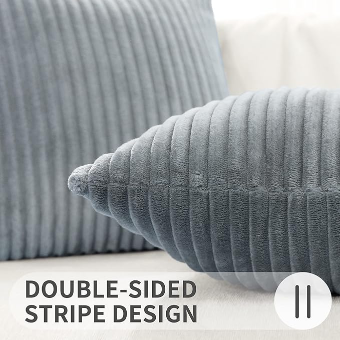 Simmore Decorative Fall Throw Pillow Covers 22x22 Set of 2, Soft Natural Plush Flannel Double-Sided Fluffy Couch Pillow Covers for Sofa Living Room, Grey