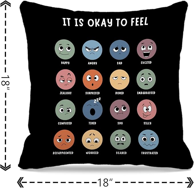 Nogrit Counseling Office Must Haves Throw Pillow Cover, Calming Corner, Mental Health Pillowcase 18x18 Decor for Kids Room,Mental Health Counselor Gifts, Calming Corner Pillow Covers - Black
