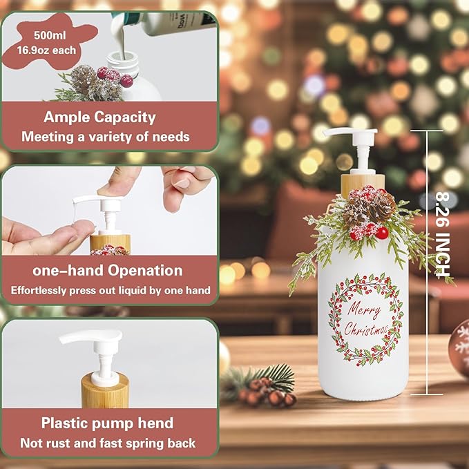 Christmas Soap Dispenser,Christmas Decoration Bathroom Hand Soap Dispenser and Christmas Kitchen Decor,Cute Christmas Soap Pump for Farmhouse Indoor Christmas Bathroom Decor(8.26inch)