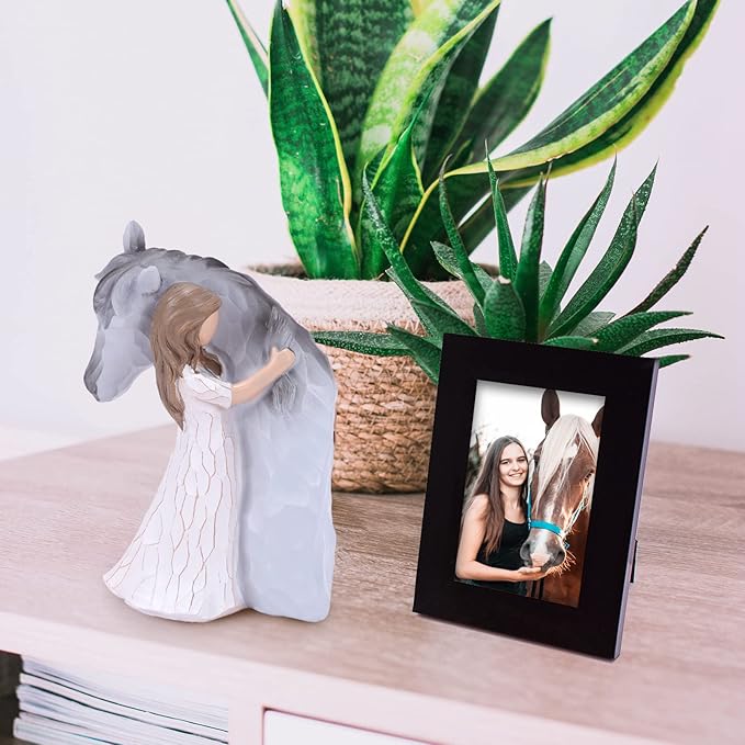 Truly a Friend Guardian Angel Statues, Sculpted Hand-Painted Girl Embracing Horse Figurines, Horse Lover Gifts, Cowgirls Gifts, Horse Loss Remembrance Gifts