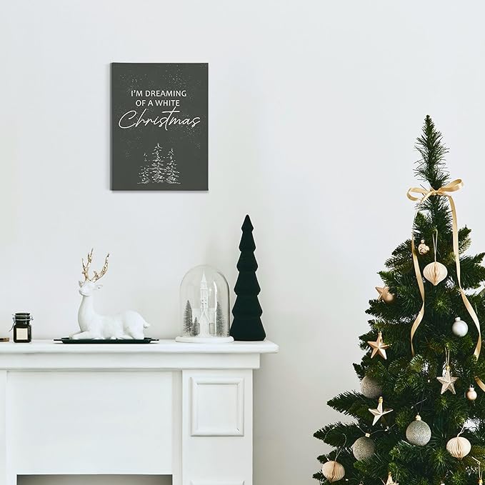 BIWSHA Christmas Dark Gray Wall Art, Winter Wall Print Decor, I'm Dreaming of White Christmas, Canvas Wall Art for Home Living Room Bedroom 1114 Inch
