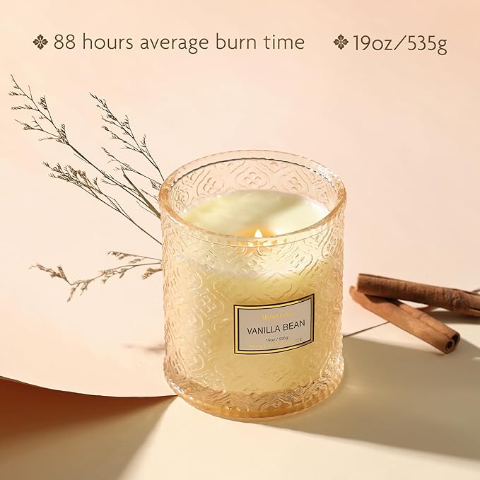 Vanilla Scented Candles, 19oz Aromatherapy Candles Gifts for Women, White Luxury Large Decorative Candles in Glass, Natural Soy Wax for Home