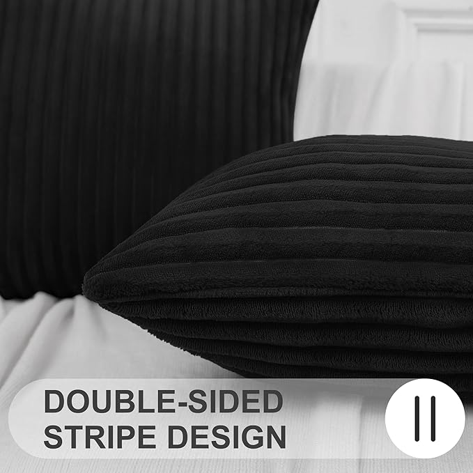 Simmore Decorative Fall Throw Pillow Covers 16x16 Set of 2, Soft Natural Plush Flannel Double-Sided Fluffy Couch Pillow Covers for Sofa Living Room, Black