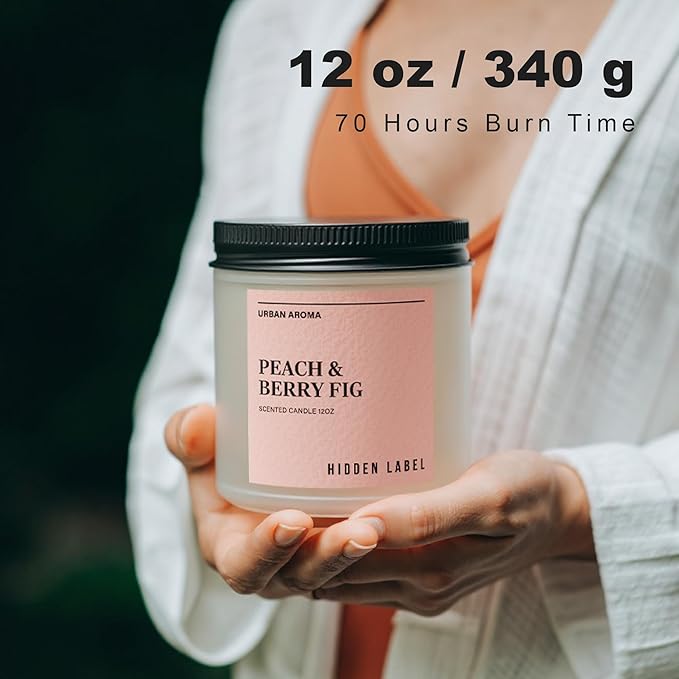 Hidden Label Peach & Berry Fig Soy Wax Candle, 12oz 2 Wick Natural Soy Non Toxic Candles, Clean Burning Long Lasting Aromatherapy for Home | Gifts,Premium Scents for Relaxation & Stress Relief,Gifts
