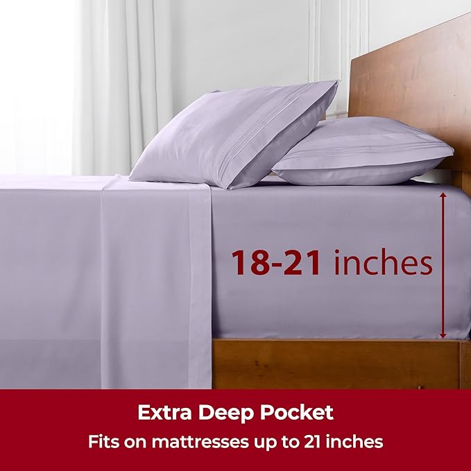 Mellanni Extra Deep Twin Sheets - 3 PC Iconic Collection Bedding - Hotel Luxury, Ultra Soft, Cooling Bed Sheets - Wrinkle, Fade, Stain Resistant (Twin, Lavender)