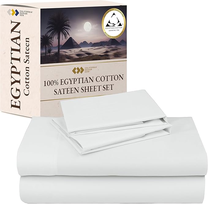 California Design Den Certified Luxury 100% Egyptian Cotton Sheets California King Size Set - Soft Sateen, Deep Pockets, Cool and Durable Bedding Sheets & Pillowcases Set - Ivory (Cream Tone)