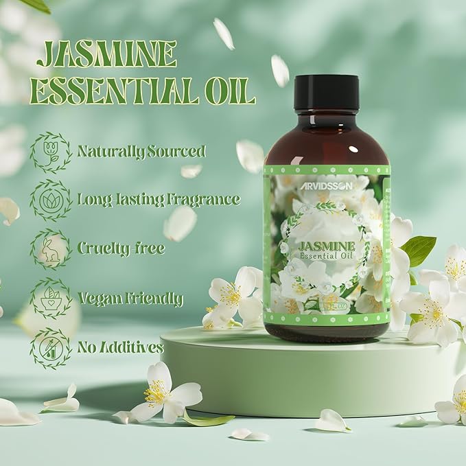 Jasmine Essential Oil 4 Fl Oz (120ml), Pure & Natural Jasmine Oil, Aromatherapy Essential Oils for Diffuser, Candle Making, Room Spray Diffuser Oils, Scented Oil Gift for Women