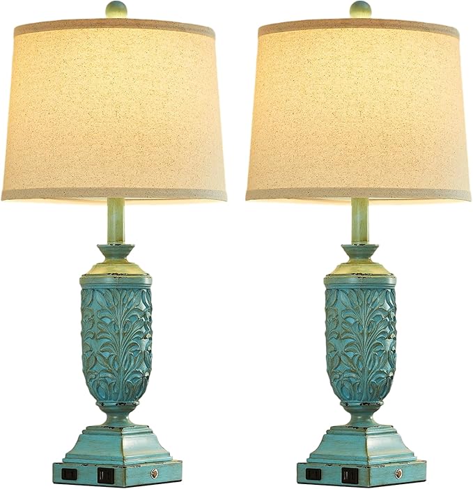 26.5" Farmhouse Table Lamp Set of 2, 3-Way Dimmable Touch Control Bedside Lamps Vintage Rustic Side Table Nightstand Lamps for Bedroom Living Room Study Room