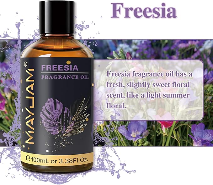 MAYJAM 100ML/3.38FL.OZ Freesia Fragrance Oils with Glass Dropper, Essential Oils for Diffusers for Home, Long Lasting Scented Oils for Diffusers Soap Candle Making