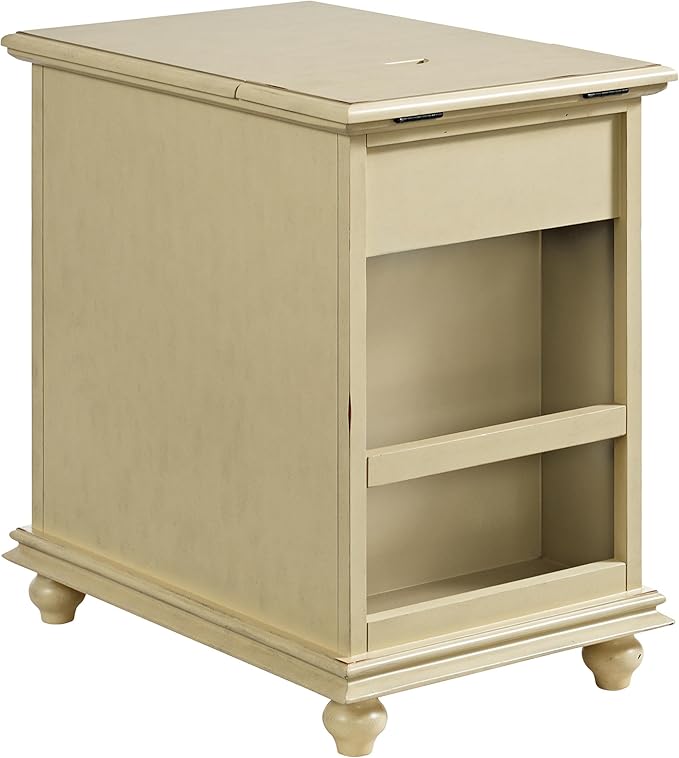 Martin Svensson Home Elegant Chairside End Table with Power, Antique Cream White