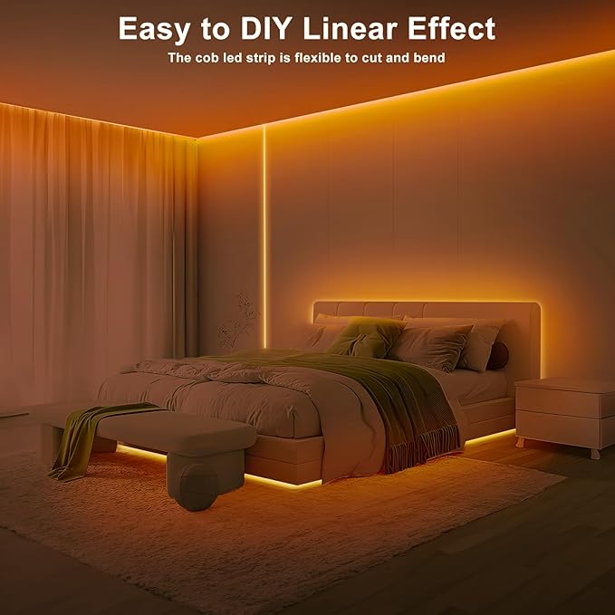 16.4ft 1800K COB Led Strip Lights with RF Remote, Dimmable Bright Adhesive Indoor Amber Led COB Light Strip for Cabinet, Painting, Room, Bed