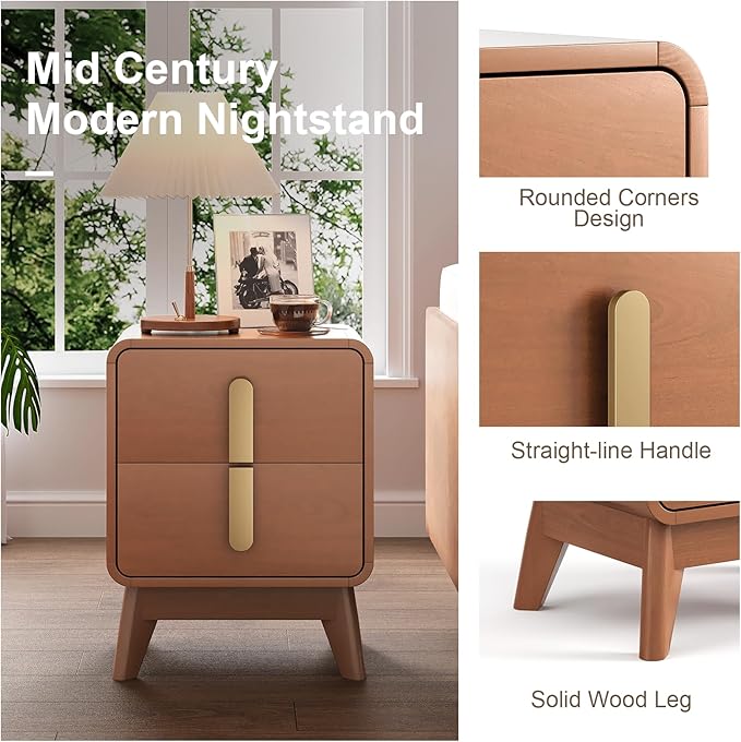 Mid Century Modern Bedroom Set, 6 Drawer Dresser and Nightstand Sets for Bedroom, Night Stand Set 2 & 6 Drawer Dresser with Gold Handles, Wood Chest of Drawers Storage Cabinet Set, Walnut