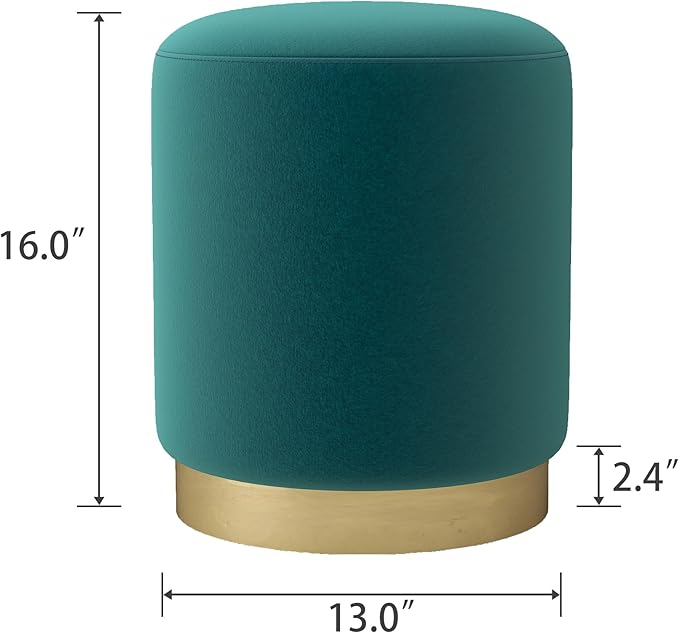 DAGONHIL Modern Round Pink Velvet Ottoman,Upholstered Floor Stools with Gold Plating Base,Accent Makeup Stool for Living Room,Bedroom and Kids Room,Pack of 1(Blue Green)