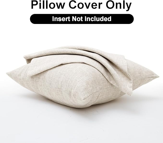 JIUZHEN Natural Beige 20x20 Inch Faux Linen Pillow Covers Set of 2, Neutral Farmhouse Cushion Covers for Sofa Bed, Washed Textured Zippered Pillowcase