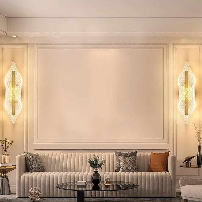Gold Wall Lights 22.4In Indoor Wall Sconce with Remote Control LED Dimmable Wall Lights for Living Room Hallway Bathroom Bedroom Stairs