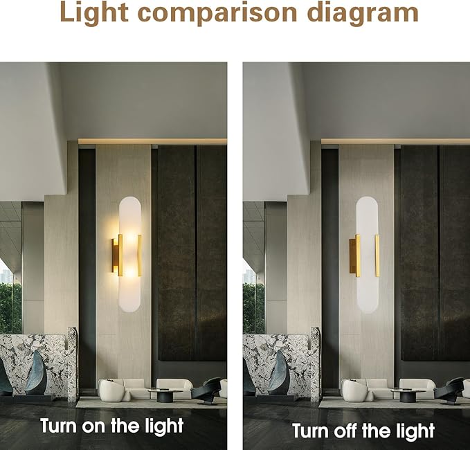 Modern Alabaster Wall Sconce, 19.7in, Gold, 13.8"L x 4.05"W x 3.2"H, Bedroom, Living Room, Stairs, Vanity, Hallway, Bedside, Bulb Included