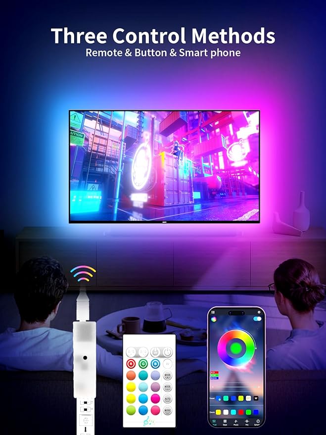 LED Lights for TV, 19.68ft LED Backlights for 65-80in TV, RGB TV Backlight with Music Sync Bluetooth APP and Remote Control TV Lights Strip USB Powered LED Lights for Bedroom, Gaming