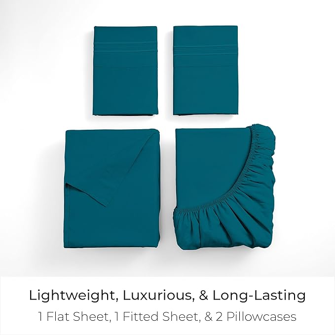 Mellanni Queen Sheets Set - 4 PC Iconic Collection Bedding - Hotel Luxury, Extra Soft, Cooling Bed Sheets - Wrinkle, Fade, Stain Resistant (Queen, Teal)