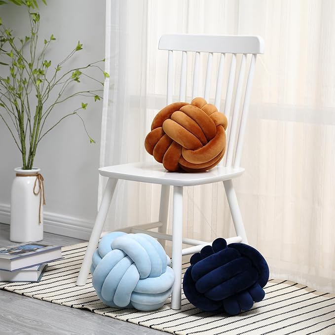 Petrella Knot Pillows Ball Round Throw Pillows Home Decor Cushion Decorative Aesthetic Throw Pillows,Navy 8inch