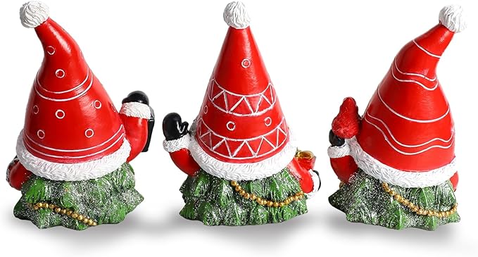 MorTime Set of 3 Christmas Gnomes Table Decorations, Resin Gnome with Gift Box Xmas Tree Centerpieces for Desk Shelf Fireplace Winter Holiday Christmas Decor