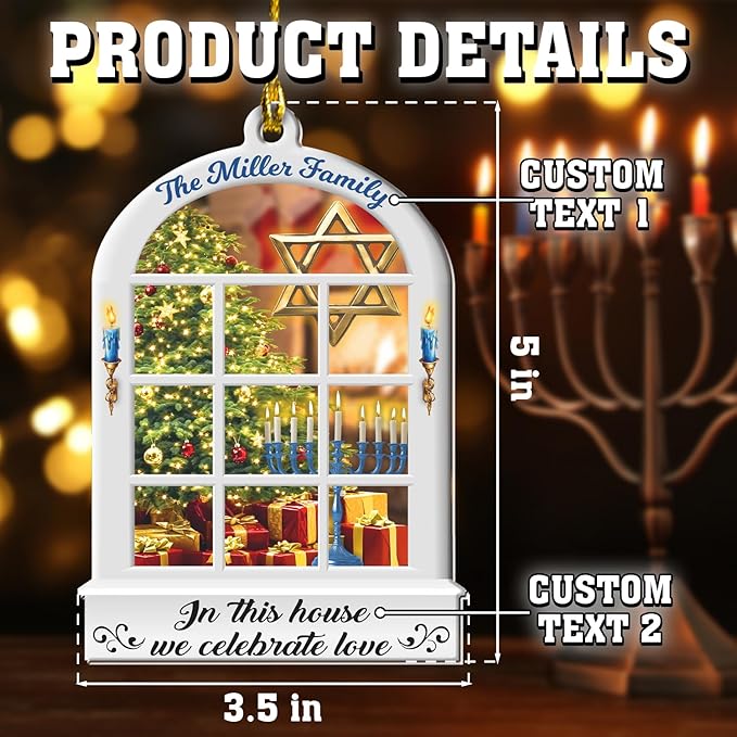 Hanukkah Ornaments - Personalized Hanukkah Ornament for Tree, Family Christmas Ornaments, Merry Chrismukkah Jewish and Christian, Hanging Decor