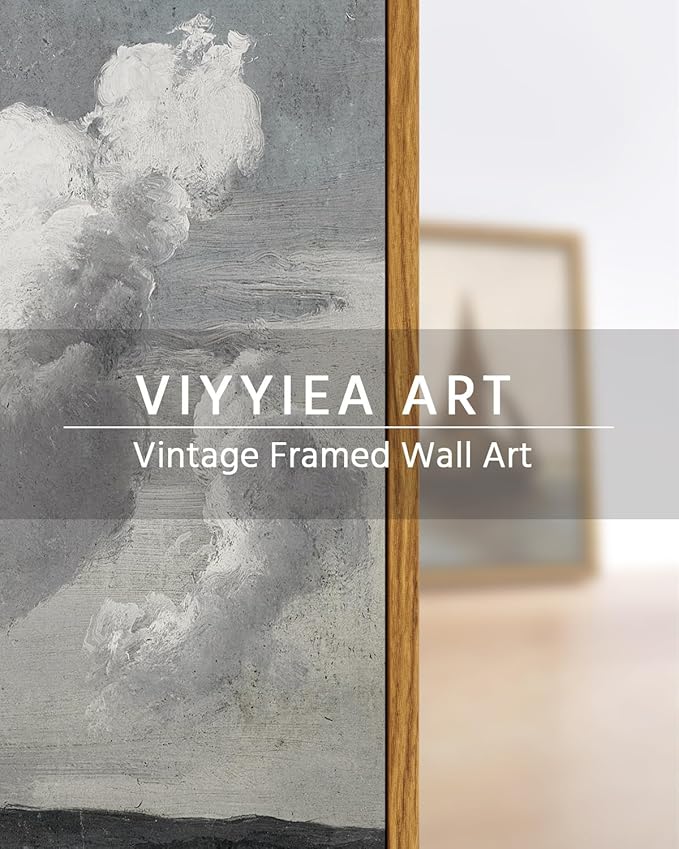 VIYYIEA Vintage Framed Cloud Wall Art Decor, Living Room Bedroom Cloudy Pictures Collage Wall Decor, Framed Canvas Prints Artwork, Retro Abstract Paintings,8x10 Inch