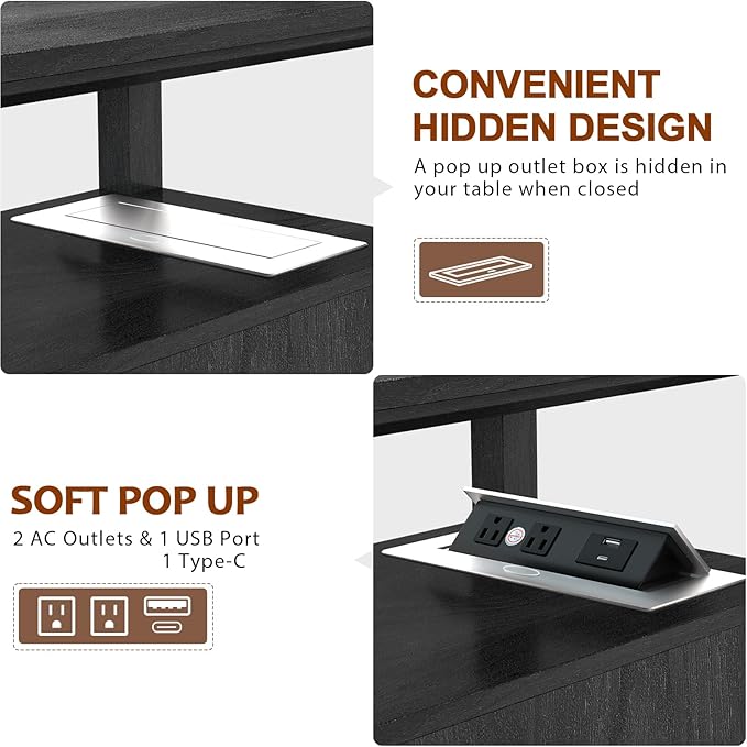 HIFYOBRO Narrow End Table with Flip Top Charging Station Set of 2, Side Table with 2 Drawers, Type-C & USB Port & Power outlets, Wooden Storage Cabinet for Living Room and Bedroom