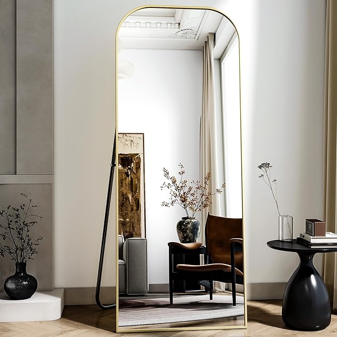 56x21 Inch Full Length Mirror - Large Floor Standing & Wall Mountable Full Body Mirror with Sturdy Aluminum Frame, Arched Top Design, Freestanding or Hanging for Bedroom, Living Room, Cloakroom,Gold