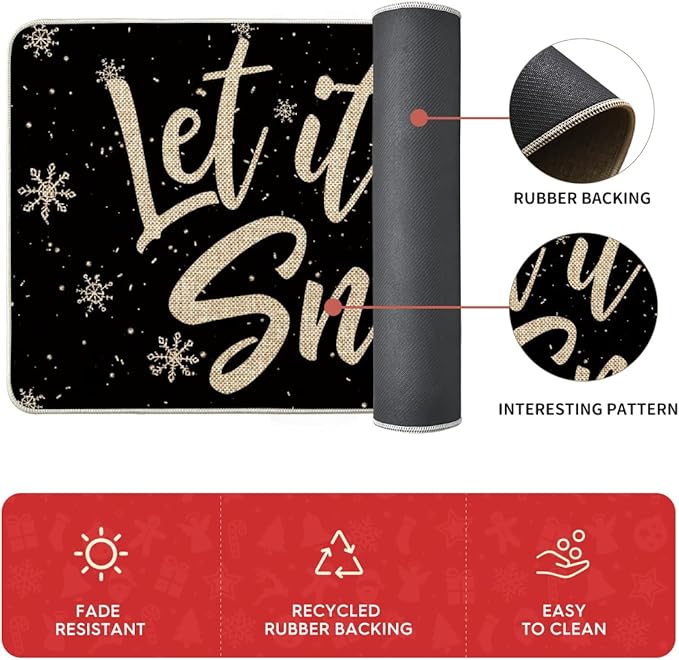 Artoid Mode Let It Snow Snowflake Snowman Light Christmas Decorative Kitchen Mats Set of 2, Home Party Low-Profile Kitchen Rugs - 17x29 and 17x59 Inch