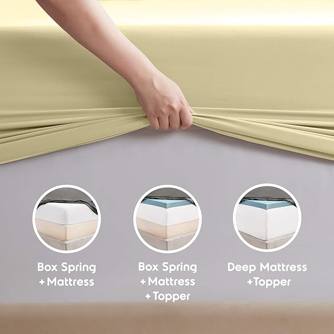 Nestl Extra Deep Queen Sheet Set - 6 Piece Breathable & Cooling Sheets - Hotel Luxury Bedding Set w/18-24 Inch Extra Deep Pockets - Easy & Secure Fit - Soft, Wrinkle Free & Comfy - Vanilla Yellow