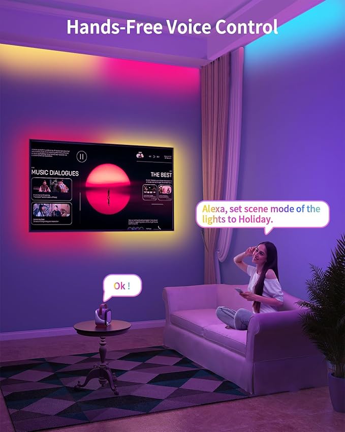 RGB+IC LED Strip Lights, Smart Bluetooth LED Light for Bedroom, Color Changing LED Strips with 44 Scene Modes, Segmented Control, for Room, Party, Festival, Gathering (32.8ft)