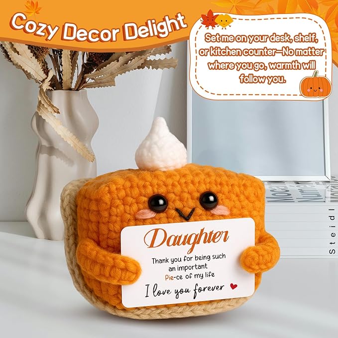 Thank You Gifts for Daughter from Mom Dad, Mini Crochet Pumpkin Pie Plush Birthday Gifts for Daughter Adult, Halloween Thanksgiving Christmas Stockings Stuffer Emotional Small Cute Decor