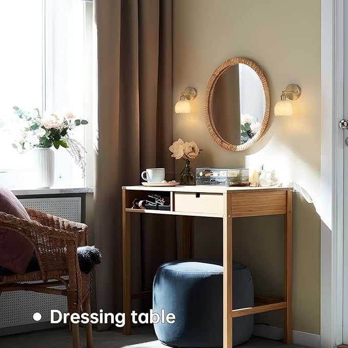 Vintage Wall Sconces with Cute White Tulip Glass Lampshade 180 Degree Adjustable Brass Sconces Hradwired Modern Wall Lighting Fixture with Switch for Bedside Bedroom Doorway