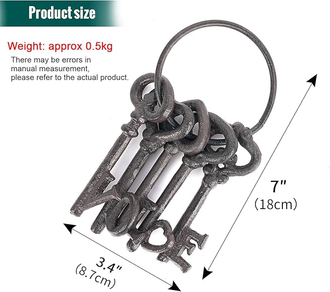 Sungmor Vintage Cast Iron Decorative Keys - Rustic Key Wall Decor, Farmhouse Metal Key Ring Accent - LOVE Word Design with Antique Skeleton Keys, Gift for Home & Garden, Halloween Prop