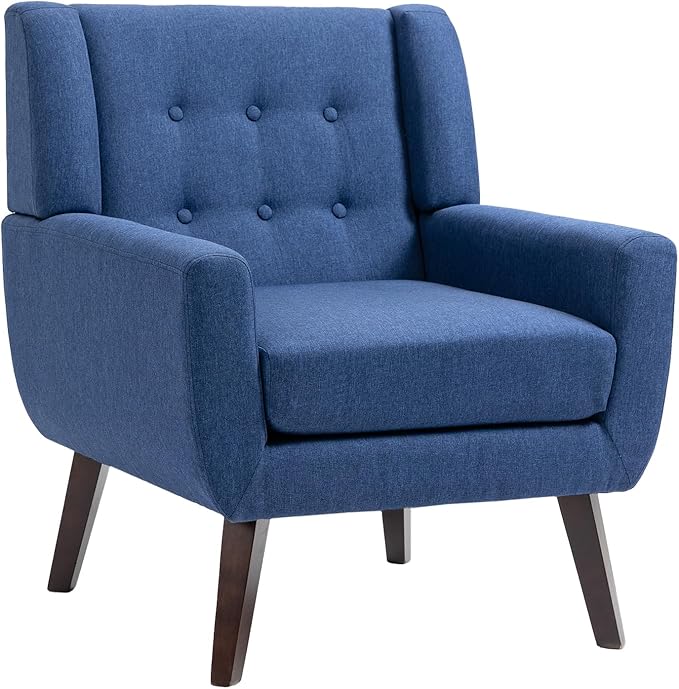 UIXE Accent Chair Modern Upholstered Armchair, Mid Century Club Arm Chairs, Comfy Single Lounge Sofa Living Room Button Tufted Armrest Side Reading Seat for Dorm Bedroom Home Office, Blue