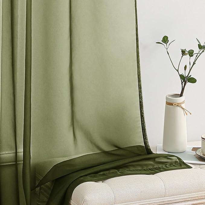 MIULEE 2 Panels Solid Color Sheer Window Curtains Elegant Window Voile Panels/Drapes/Treatment for Bedroom Living Room (54X63 Inches Olive Green)