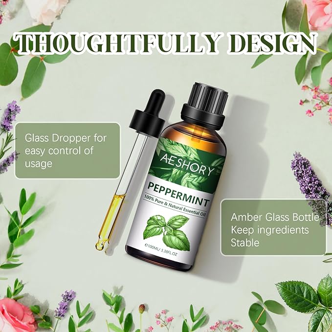 Peppermint Essential Oils 3.38FL.OZ - Aromatherapy Essential Oils for Diffusers for Home, Peppermint Scented Oils for Massage, Soap Candle Making Scents - 100ML