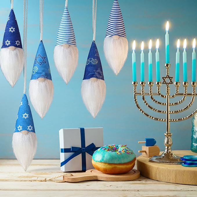 6 Pcs Gnome Hanukkah Ornaments, Handmade Chanukah Gnome Decorations Ornaments Plush Hanukkah Decorations Christmas Tree Hanging Home Table Decor