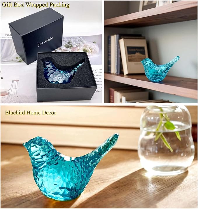 Aqua Blue Bird Figurines - Living Home Decor Accent, Decorative Gifts for Bird Lovers, Modern Resin Animal Statue Paperweight
