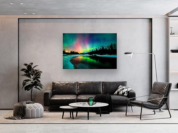 S01969 Wall Art HD Aurora Scenery Painting on Canvas Prints Stretched and Framed Pictures to Photo Ready to Hang for Home Decorations Office Wall Decor 24X36 inch