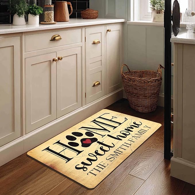 Custom Welcome Doormat with Family Name Home Sweet Home Personalized DoorMats, Housewarming Gift - Door Mat with Anti-Slip Backing, Customize Doormat Outdoor Indoor Entrance