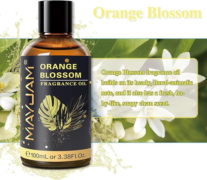 MAYJAM 100ML/3.38FL.OZ Orange Blossom Fragrance Oils with Glass Dropper, Essential Oils for Diffusers for Home, Long Lasting Scented Oils for Diffusers Soap Candle Making