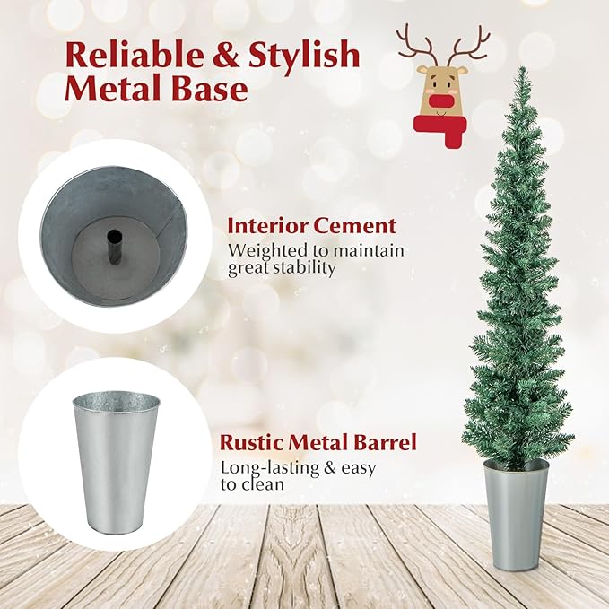 GOFLAME Set of 3 Potted Christmas Tree, 3’ 4’ 5’ Slim Pencil Trees with 120, 140, 160 Branch Tips & Cement-Filled Metal Bases, Artificial Entrance Xmas Trees for Porch, Front Door, Entryway