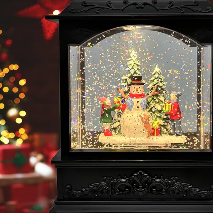 Christmas Snow Globes Lantern with Music & Timer - USB/Battery Operated LED Glittering Globe Lantern, Snow Globe Decoration for Home Holiday Decor (Snowman)