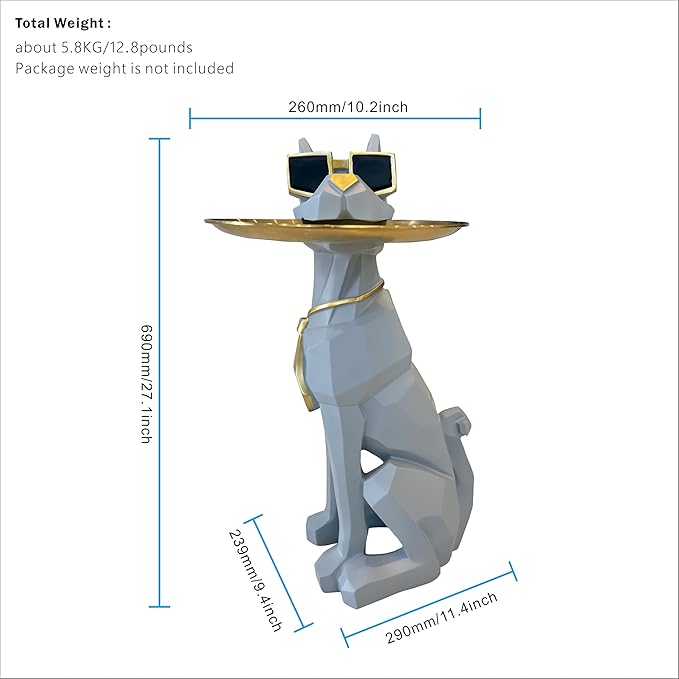 Beautiful and Elegant Decorative Pieces for Home, Dog Side Table with Tray and Storage,Dog 3D Sculpture Coffee Table Unique Home Decor(Gray)