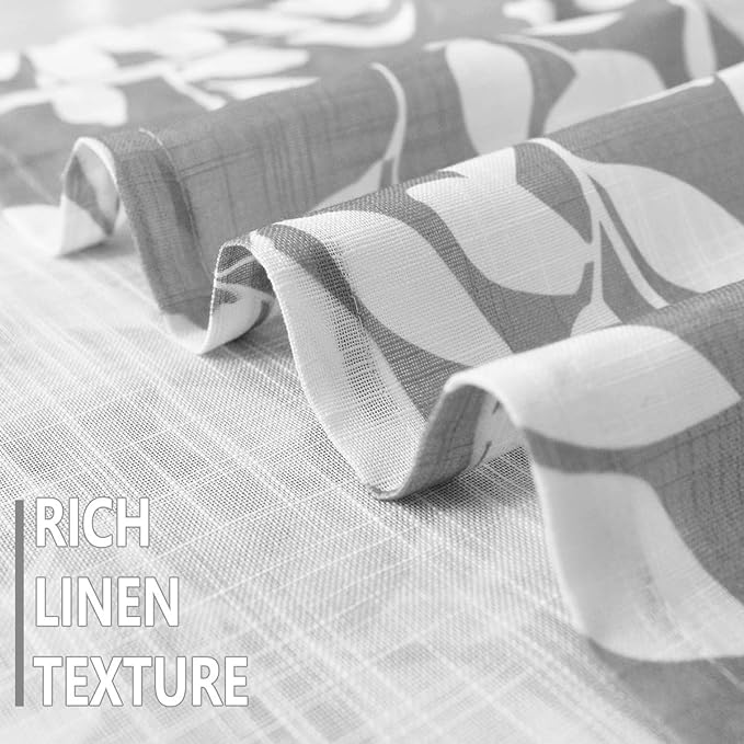 Treatmentex Grey Semi-Sheer Curtains for Bedroom 95" Long White Leaf Print Curtains for Living Room Grommet Top Window Panels, 1 Pair